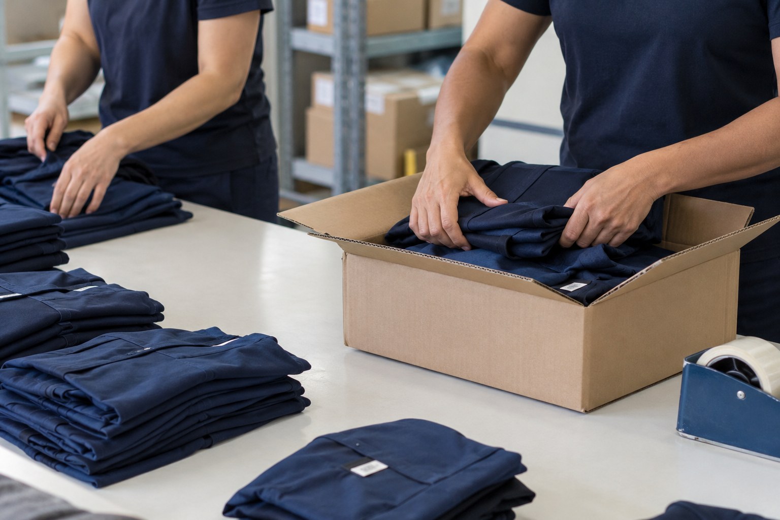 Packed uniforms ready for dispatch