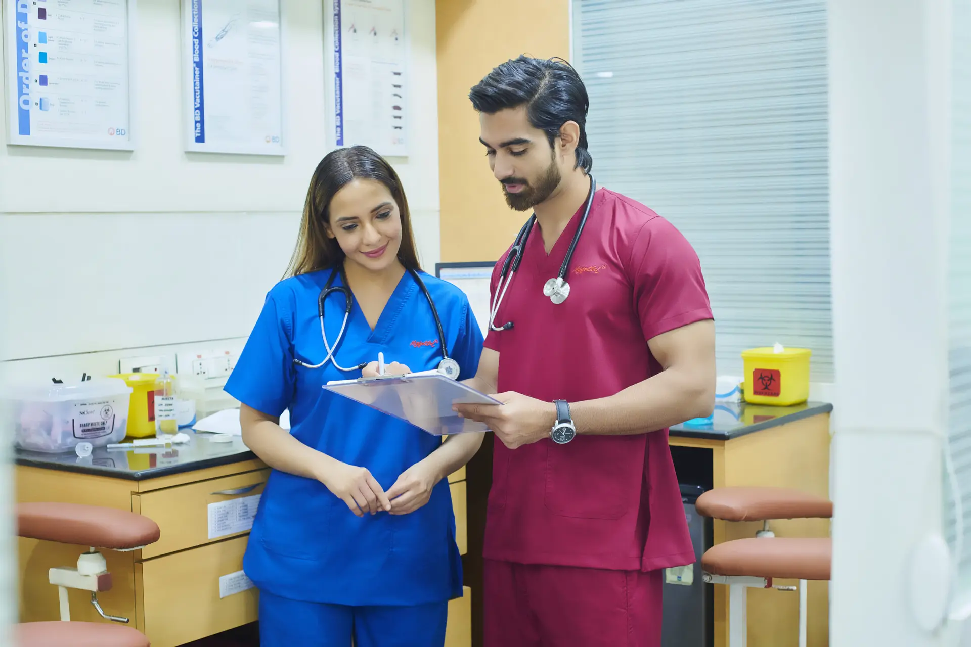 Doctors in Mafatlal Medfits scrubs at a hospital