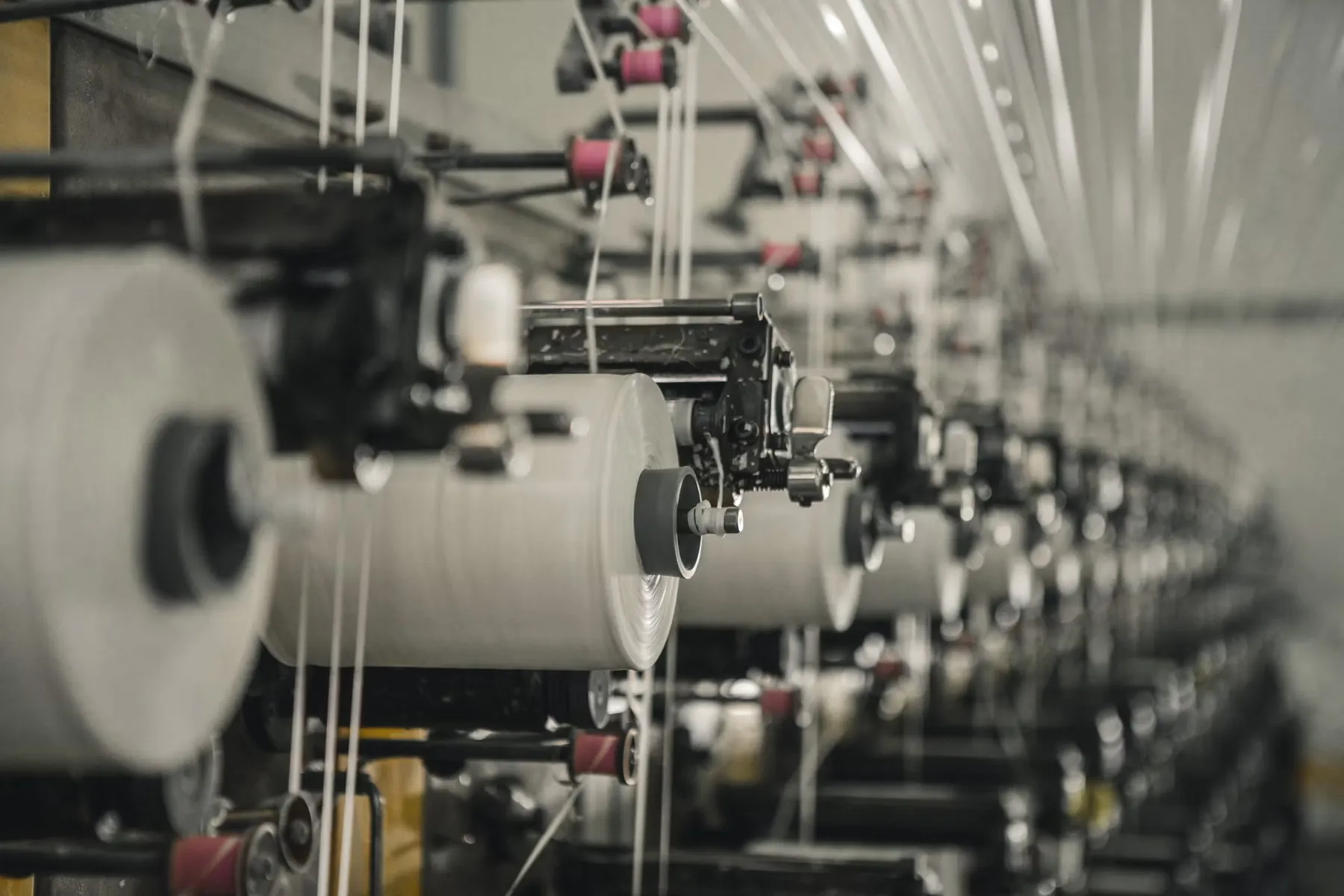 Spinning machines in a textile mill