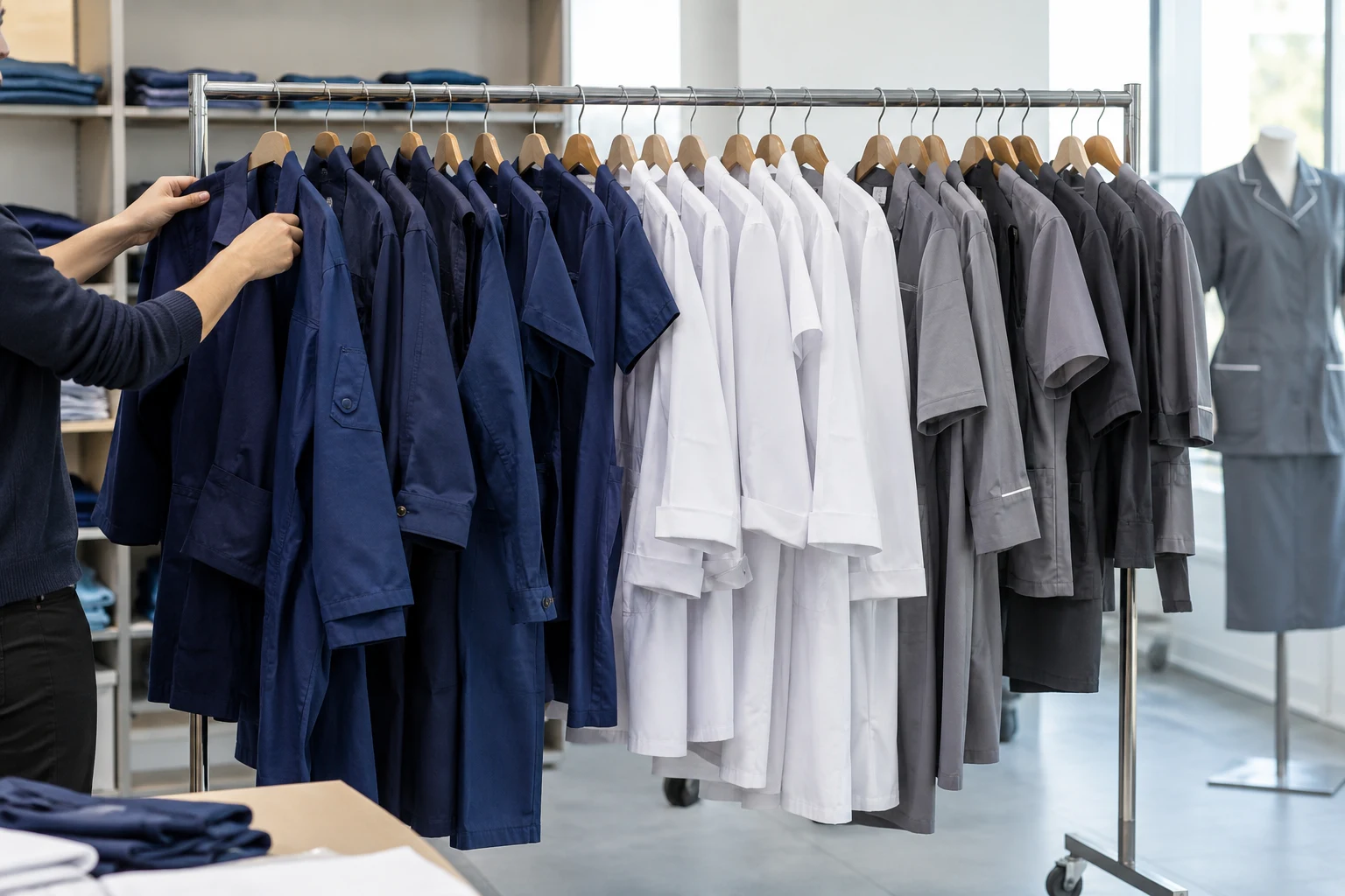 Uniforms on a garment rail